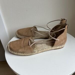 Eileen Fisher Lace Up Espadrille Sandals Sz 9.5 Leather Fisherman Flats Strappy